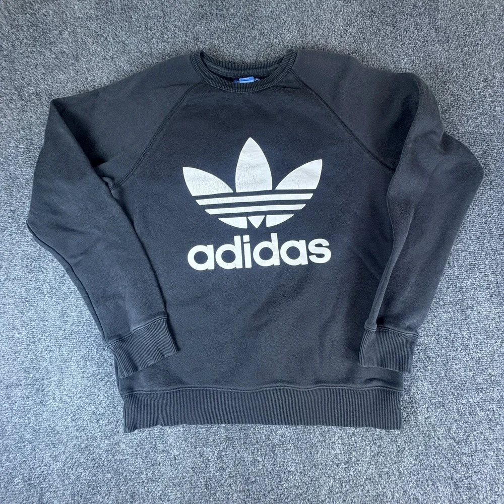 Adidas Sweatshirt Mens Small Black Trefoil Logo Raglan Sleeve Crew Neck Winter‎
